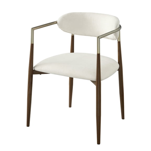 Set of 2 Clayten Upholstered Arm Dining Chairs, Composite Wood Legs & Metal Frame Dining Side Chairs, Modern Fabric Accent Chairs for Dining Room Kitchen, Brown Oak & Off White