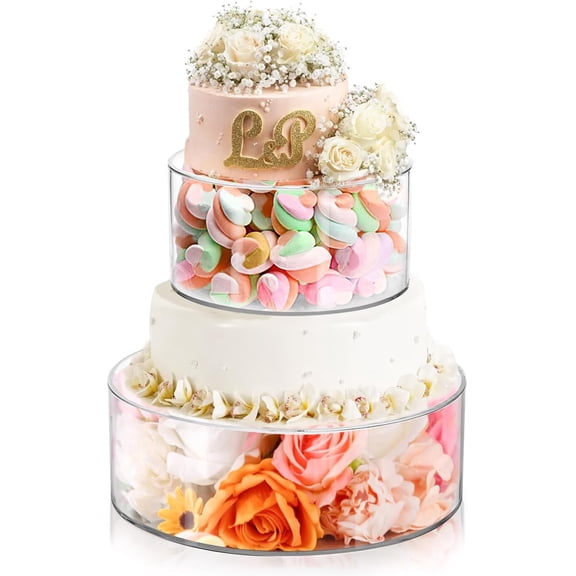 Set of 2 Clear Acrylic Fillable Cake Stand, Cake Tier Display Stand Cupcake Stand, 12 Inch & 8 Inch Round Cylinder Display Riser for Wedding Birthday Baby Shower Easter Party Centerpieces