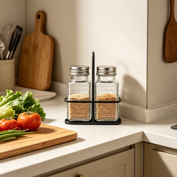Set of 2 Clear Glass Spice Shakers, Square Sprinkle Bottles with Metal Caps, Faceted Body, Leak-Proof Seal, Ideal for Salt Pepper Cumin, Kitchen Pantry Must-Have