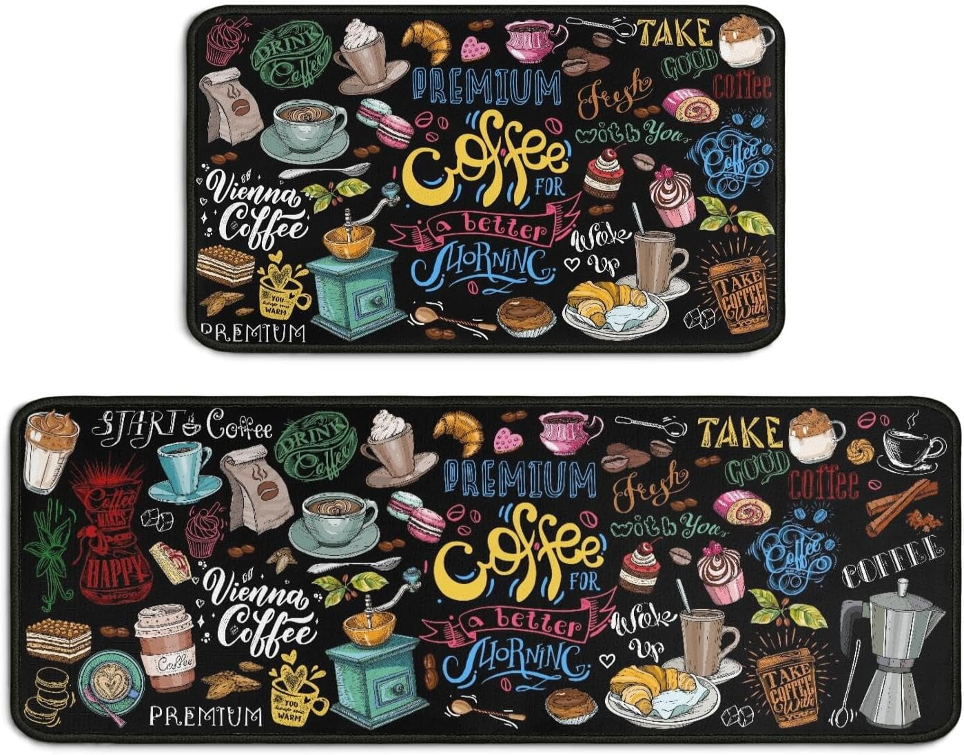 Set of 2 Coffee Kitchen Decor Rugs Set, Farmhouse Country Cafe Kitchen ...