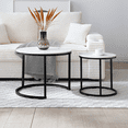 thumbnail image 1 of Set 2 Coffee Table Nesting White and gray top Black Frame Circular Round and Marble Pattern Wooden Tables, Living Room Bedroom Apartment Modern Industrial Simple Nightstand, 1 of 10