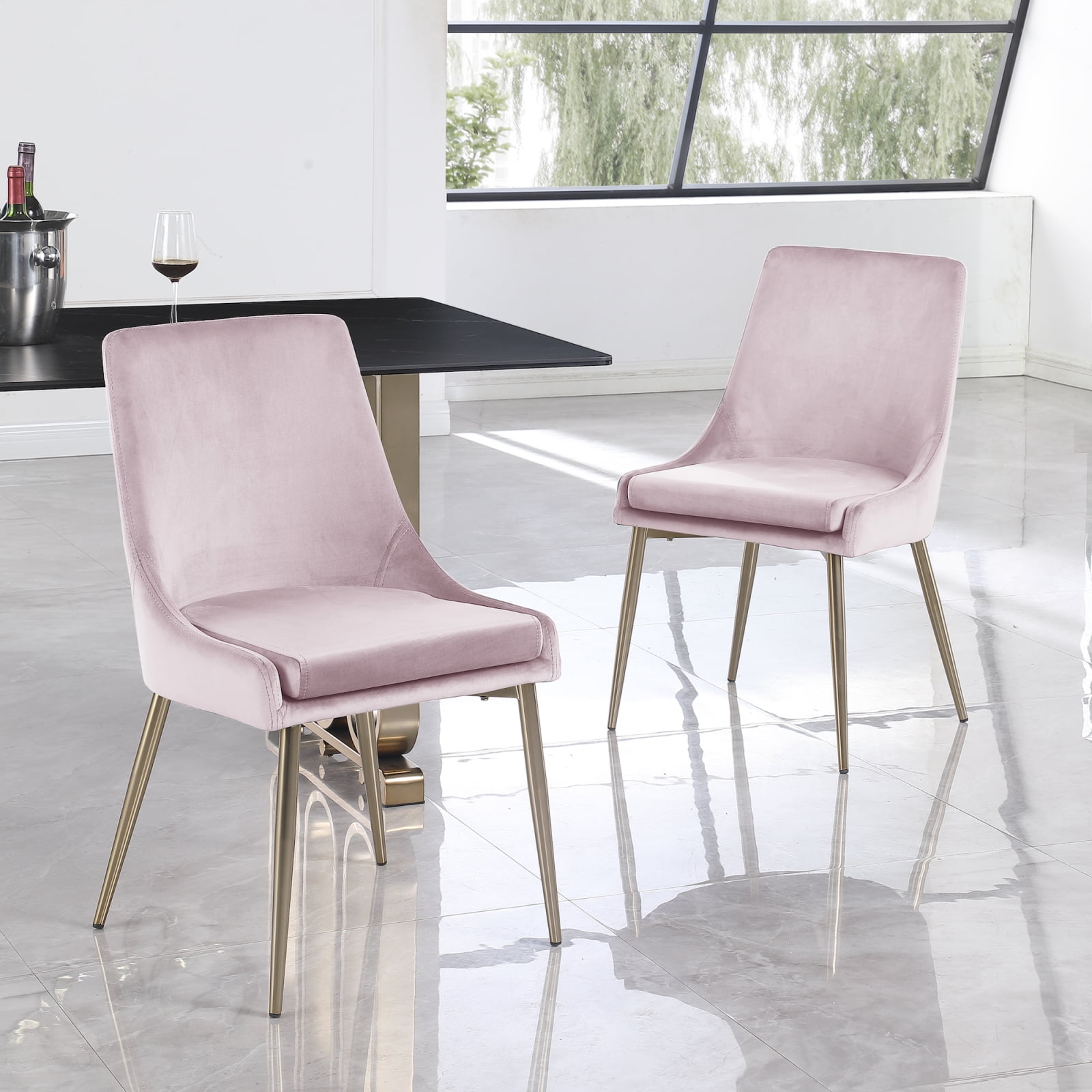 Set of 2 Contemporary Light Pink Velvet Dining Chairs Soft
