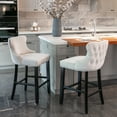 thumbnail image 1 of Set of 2 Contemporary Velvet Upholstered Wing-Back Barstools with Wooden Legs, Bar Chairs with Chrome Nailhead Trim and Button Tufted Decoration, Bar Stools for Kitchen Island Dining Room Pub, Beige, 1 of 9