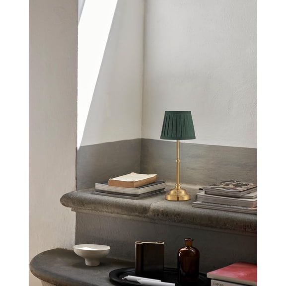 Set of 2 Cordless LED Table Lamps, Rechargeable 4000mAh Battery, Green Fabric Shade – Dimmable Portable Desk or Bedside Lights for Bedroom, Dining Room, Balcony