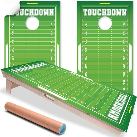 Set of 2 Cornhole Wraps for Boards Vinyl Decals - Big Designs Corn Hole Bean Bag Toss Cornhole Wraps Stickers Cornhole Skins Cornhole Wraps for Boards (Boards Not Included) (Football Field)