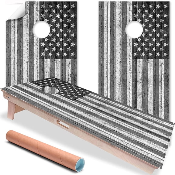 Set of 2 Cornhole Wraps for Boards Vinyl Decals - Corn Hole Bean Bag Toss Cornhole Wraps Stickers Cornhole Skins Cornhole Wraps for Boards (Boards Not Included) (Black and White American Flag)