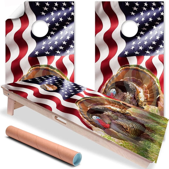 Set of 2 Cornhole Wraps for Boards Vinyl Decals - Corn Hole Bean Bag Toss Cornhole Wraps Stickers Cornhole Skins Cornhole Wraps for Boards (Boards Not Included) (Turkey Hunting)