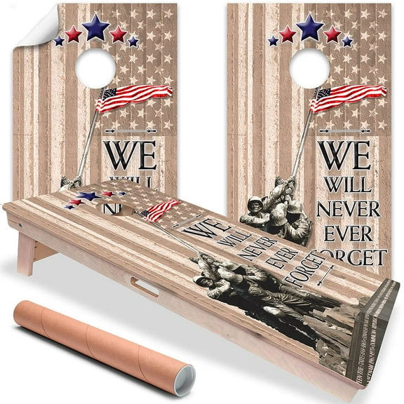 Set of 2 Cornhole Wraps for Boards Vinyl Decals - Different Motives in American Flag Designs - Corn Hole Bean Bag Toss Wrap Stickers Skins (Boards Not Included) (Military Pride)