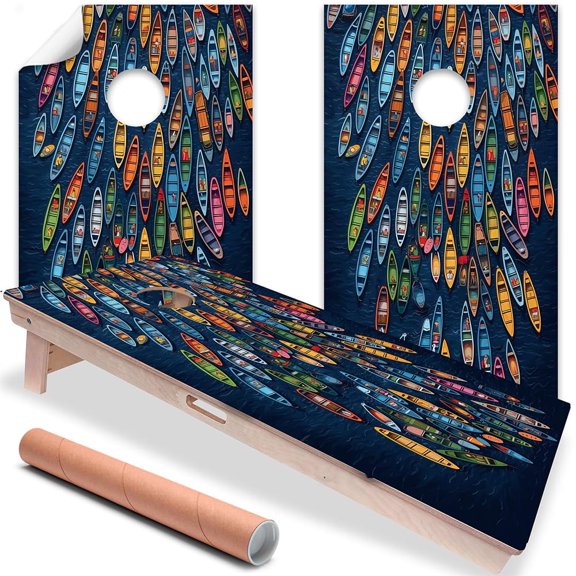 Set of 2 Cornhole Wraps for Boards Vinyl Decals - Lake Life is Best - Corn Hole Bean Bag Toss Wrap Stickers Skins (Boards Not Included) (Summer on The Lake)