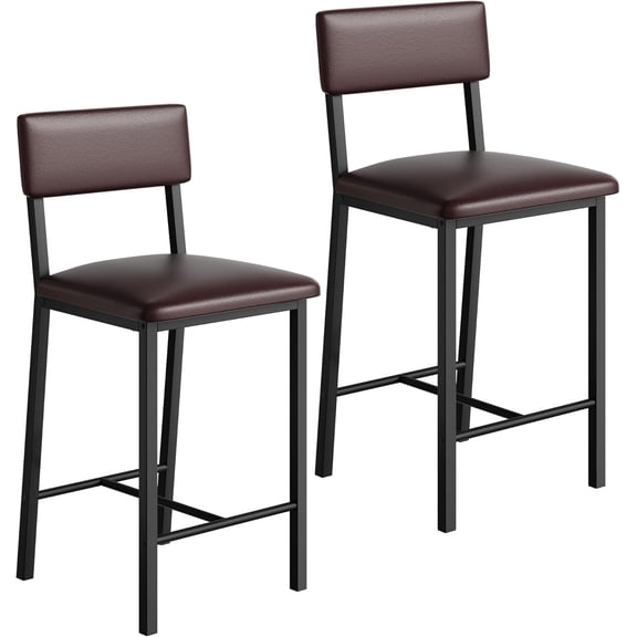 Set of 2 Counter Height Bar Stools - 400 lbs Heavy-Duty Metal Frame - Ergonomic PU Leather Upholstered Seat with Backrest & Footrest - Easy to Clean - Ideal for Kitchen Island, Home Bar, Dining