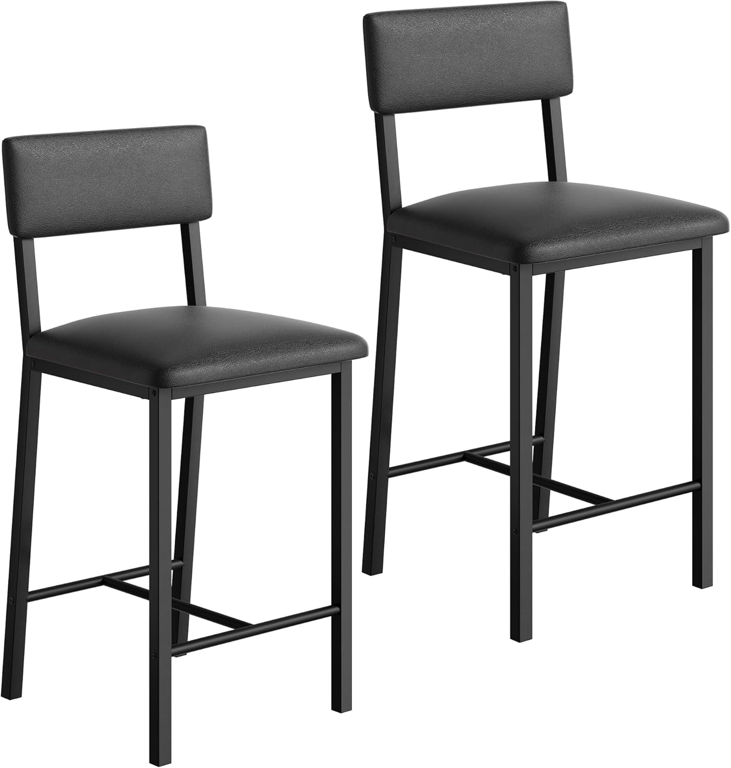 Set of 2 Counter Height Bar Stools - 400 lbs Heavy-Duty Metal Frame - Ergonomic PU Leather Upholstered Seat with Backrest & Footrest - Easy to Clean - Ideal for Kitchen Island, Home Bar, Dining