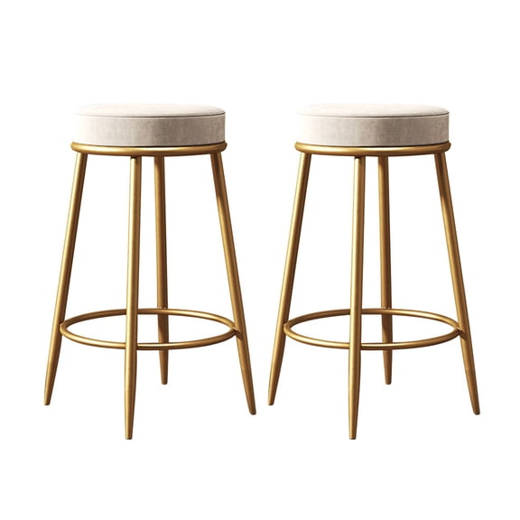 Set of 2 Counter Height Bar Stools,Steel Bistro Pub Chairs 29.5"(75cm),Backless Barstools Modern Velvet Upholstered Seat,Cafe Milk Tea Shop Bar High Round Stools