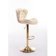 thumbnail image 1 of Set of 2 Cream Velvet Bar Stools - Adjustable Height, Golden Legs, Chrome Footrest. Kitchen & Home Bar Seating. Swivel Design, Comfortable Foam Filled. 17.3" Seat., 1 of 11