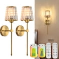 thumbnail image 1 of Set of 2 Crystal Battery Powered Wall Sconces, 10000mAh Golden USB Rechargeable, 12 Colors Dimmable, Remote Control, LED Wall Lamp for Bedroom & Living Room, 1 of 12