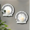 thumbnail image 1 of Set of 2 Crystal Crush Diamond Candle Sconces, Gorgeous Silver Mirrored Wall Sconce, Candle Holder Glass Wall Decorations for Home Décor, Living Room, Dining Room.Round, 1 of 14