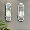 thumbnail image 1 of Set of 2 Crystal Crush Diamond Candle Sconces, Gorgeous Silver Mirrored Wall Sconce,Oval Candle Holder Glass Wall Decorations for Home Décor, Living Room, Dining Room., 1 of 14