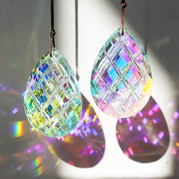 Set 2 Crystal Sun Catcher Prisms Pendant for Window Hanging Decor,3inch AB Colored Crystal Suncatchers Rainbow Maker Light Catcher for Home Indoor Garden Ornament