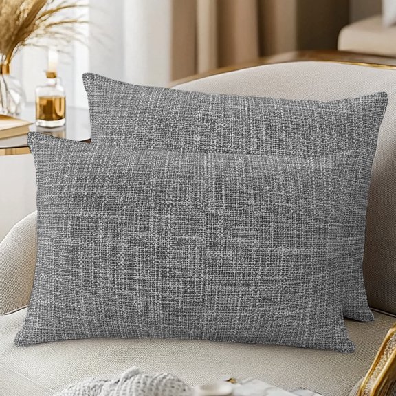 Set of 2 Dark Gray Solid Pillow Covers 12x20 Inch, Minimalist Cloth Cool Gray Linen Texture Industrial Decorative Throw Pillow Cases Cotton Cushion Covers for Sofa Couch Bed Living Room Bedroom Decor