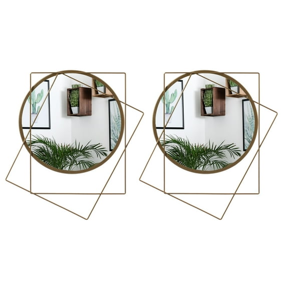 Set of 2 Decorative 20-inch Circle Mirror Featuring 2 Squares Shaped Gold Metal Frame - Perfect for Living Room, Bedroom, Vanity, Entryway, Hallway - Modern Wall Mounted Mirror with Sleek Design