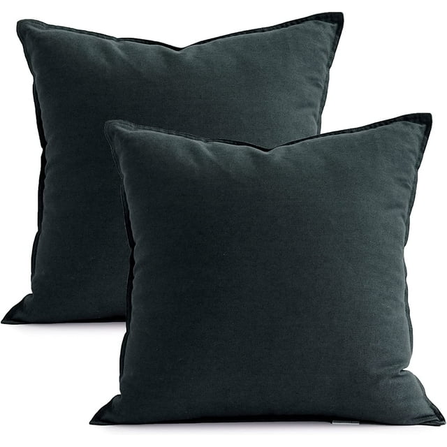 Set of 2 Decorative 26"x26" Cotton Linen Chair Throw Pillow Case Green for Sofa Durable Classy, Comfortable Cushion Cover for Coffee Shop/Bar (65 x 65cm) Dark Blue