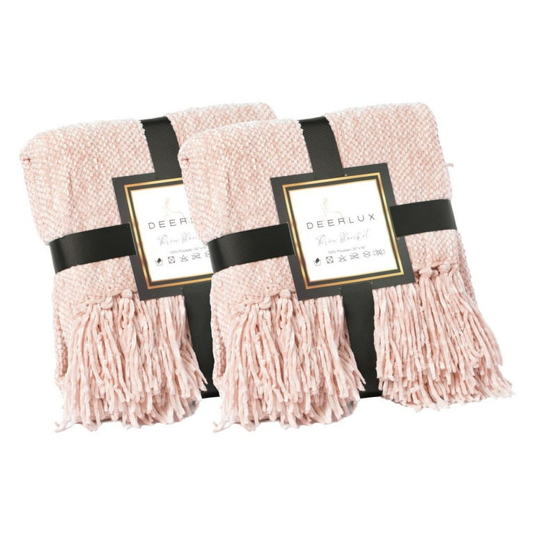Set of Decorative Chenille Throw Blanket, 50x60 in, Boasting