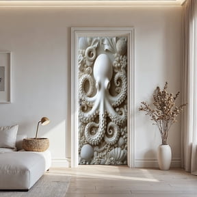 Set of 2 Decorative Hanging Tiles, Wave-Patterned Door Decals, Self-Adhesive Wallpaper for Doors, Waterproof And Resistant to Dirt And Oil, Removable PVC for Iron Doors, Murals for Trap Doors, Ideal