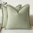 thumbnail image 1 of Set of 2 Decorative Linen Fringe Throw Pillow Covers Boho Farmhouse Cushion Cover with Tassels Soft Accent Pillowcase for Couch Sofa Bed Living Room Home Decor,20×20 Inch,Light Sage Green, 1 of 6
