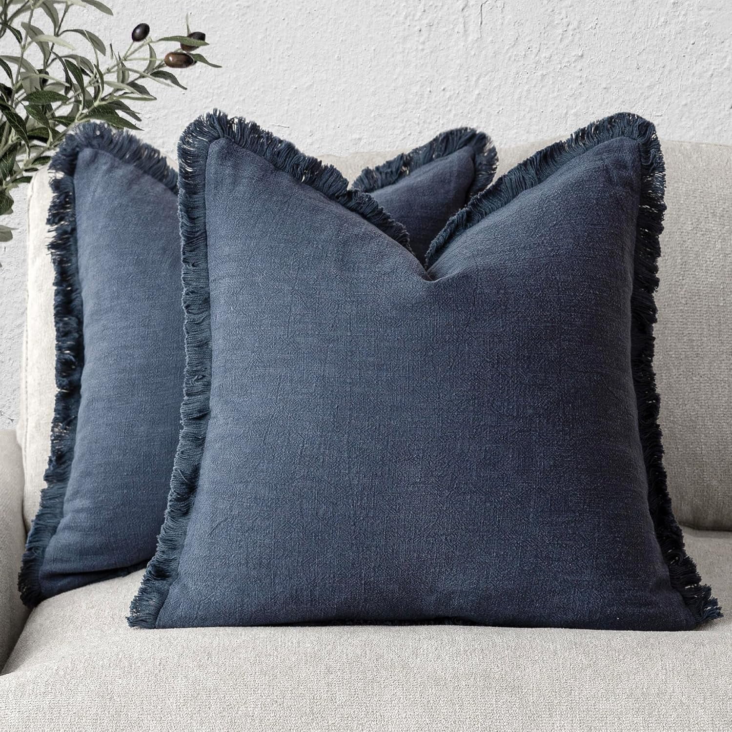 Navy fringe pillow best sale