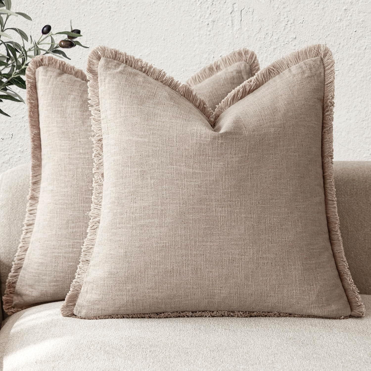 Set of 2 Decorative Linen Fringe Throw Pillow Covers Farmhouse Cushion Cover with Tassels Soft Accent Pillowcase for Couch Chair Sofa Bed Living Room Home Decor,18×18 Inch,Natural Linen - Walmart.com