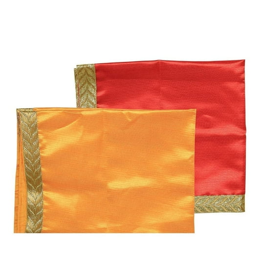 Set of 2 Decorative Mat Aasan Large Pooja Cloth Decorative Cloth (Size:-22 Inches X 22 Inches) for Indian Traditional Festival Diwali Decorations Multipurpose Home Pooja Item and Articles(Red,Yellow)