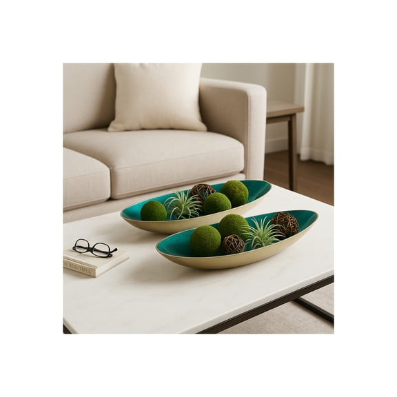 Decorative Metal Oval Bowl for Coffee Table Decor - Centerpiece Table Decorations and Home Decor Accents - Elegant Kitchen Counter Decor, Key or Candy Bowl - Set of 2, 5", 4", Gold & Metallic