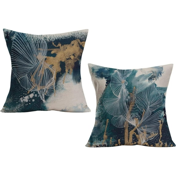 Set of 2 Decorative Pillow Cover Vintage Blue Abstract Art Painting Home Sofa Pillow Case Cushion Cover Pillowcase Square Cotton Linen for Gift Bed Car Living Home 16x16 Inch(Art)