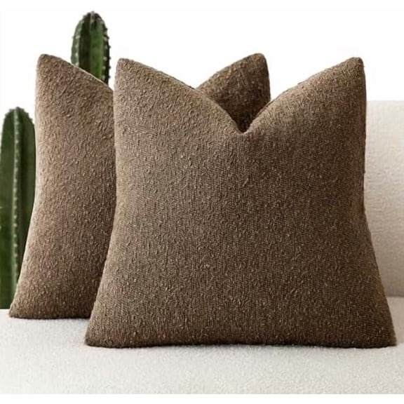 Set of 2, Decorative Textured Boucle Throw Pillow Covers Accent Solid Pillow Cases Neutral Soft Couch Cushion Case for Chair Sofa Bedroom Living Room Home Decor 24x24Inch Chocolate
