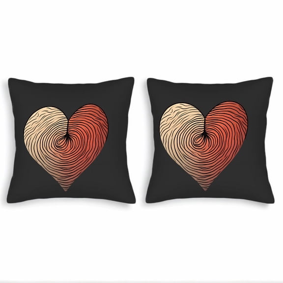 Set of 2 Decorative Throw Pillow Covers 18x18in - Black Background with Overlapping Heart Design in Beige & Dark Red - Orange Perfect for Couch Bed Car