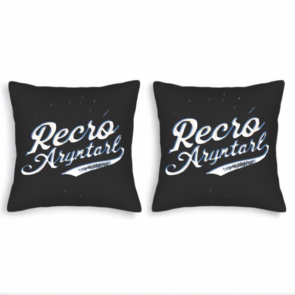 Set of 2 Decorative Throw Pillow Covers 18x18in - Black Background with White & Blue Script ' Recro Aruttarl ' & Thanksgiving Design for Couch Bed Car