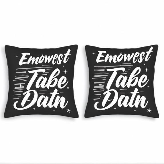 Set of 2 Decorative Throw Pillow Covers 18x18in - Whimsical Black Background with " Emowest Take Datn " in Playful Cursive Stars & Hearts Design for Couch Bed Car
