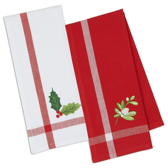 Set/2 Design Imports Holly and Mistletoe Embroidered Ornament Dish Towel - 18" 28"