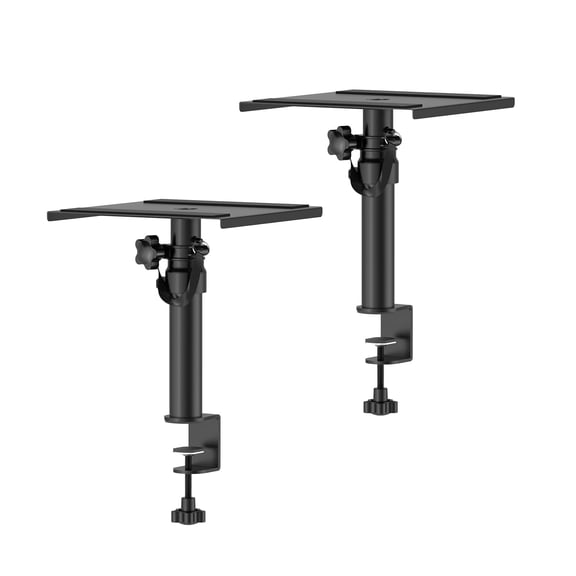 Unisoar Set of 2 Desktop Clamp-on Speaker Stands, 9-14 inch Adjustable Steel Monitor Mounts, Holds 50 lbs, Anti-Scratch Padding
