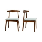 Set of 2 Dining Chairs, Mid Century High-back Chair with Fabric Upholstered, Four Round Wooden Legs Supports, Office Chair for Dining Room, Office, Bedroom, Walnut&Light Gray