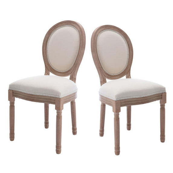 Set Of 2 Dining Chairs Upholstered Side Chairs Vintage French Style Oval Back Carved Rubber Wood Chairs for Home Office Kitchen Dining Room Living Room Beige