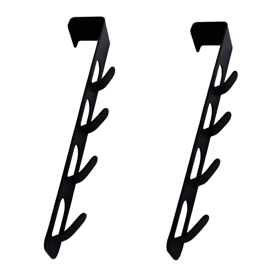 Set of 2 Over The Door Hooks Space Saving Closet Storage Utility - Durable Steel Multipurpose Hangers for Clothes, Towels, Coats, Hats - Easy Install, No Assembly Required - Fits Standard Doors Black