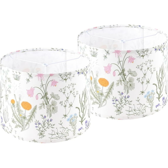 Set of 2 Drum Lampshades Floral Printed Lamp Shades - 13" x 13" x 10" - Ideal for Table & Floor Lamps Natural Linen- Hand Crafted - Farmhouse Decor - Assembly Required By GO&SO