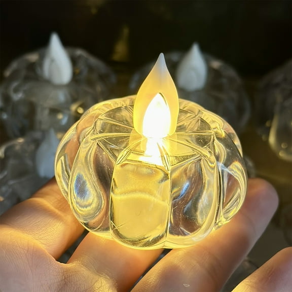Set Of 2 Electronic Candle LED Crystal Candle Lights, Usavan Realistic Flickering Flame Simulation Candles, Mini Clear Plastic Battery Powered Decorative Candles for Christmas Wedding Home Decor