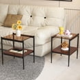 thumbnail image 1 of Set of 2 End Tables, Nightstand with Tempered Glass Tabletop, Compact Side Table with MDF Storage Shelf and Sturdy Iron Legs, Easy Assembly for Bedroom or Living Room, Brown Glass Finish, 1 of 11