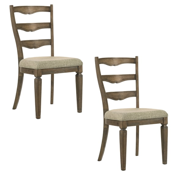 Set of 2 Fabric & Weathered Finish Side Chair, Modern Farmhouse Kitchen Dining Room Chair, Solid Wood Fabric Upholstered Seat Wood Ladder Back Chairs (Brown)