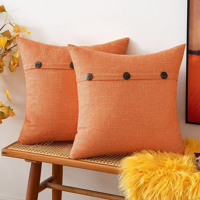 Unique Bargains Pumpkin Daily Decor Cotton Linen Pillow Covers 2 Pcs Yellow  Beige 18 x 18