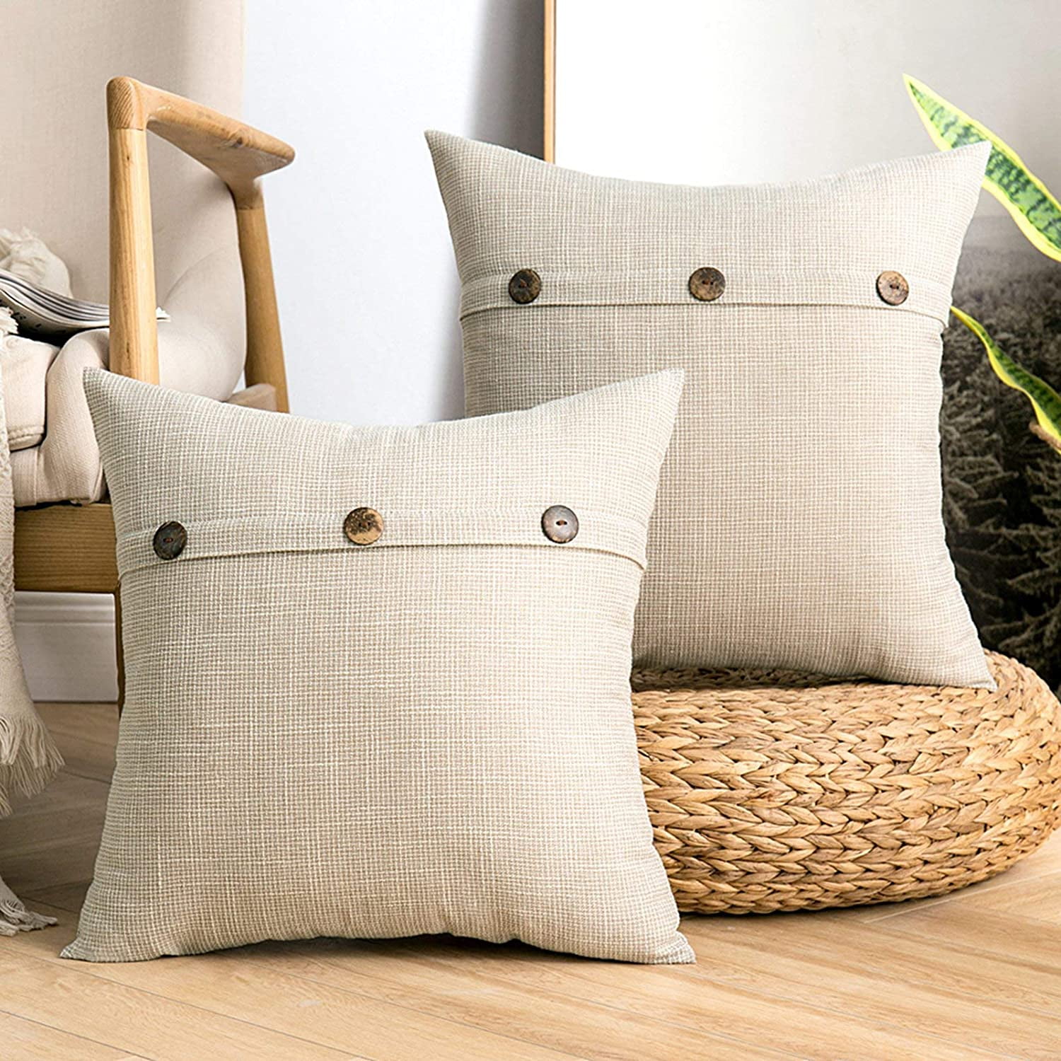 Set of 2 Fall Halloween Linen Throw Pillow Covers Triple Button