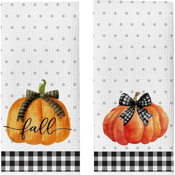 Set of 2 Fall Kitchen Towels Hello Autummn Farm Pumpkins,16x24 Inches Fall Decorations for Home Thanksgiving Decorations, Dish Towels Hand Towels for Kitchen Farmhouse Bathroom