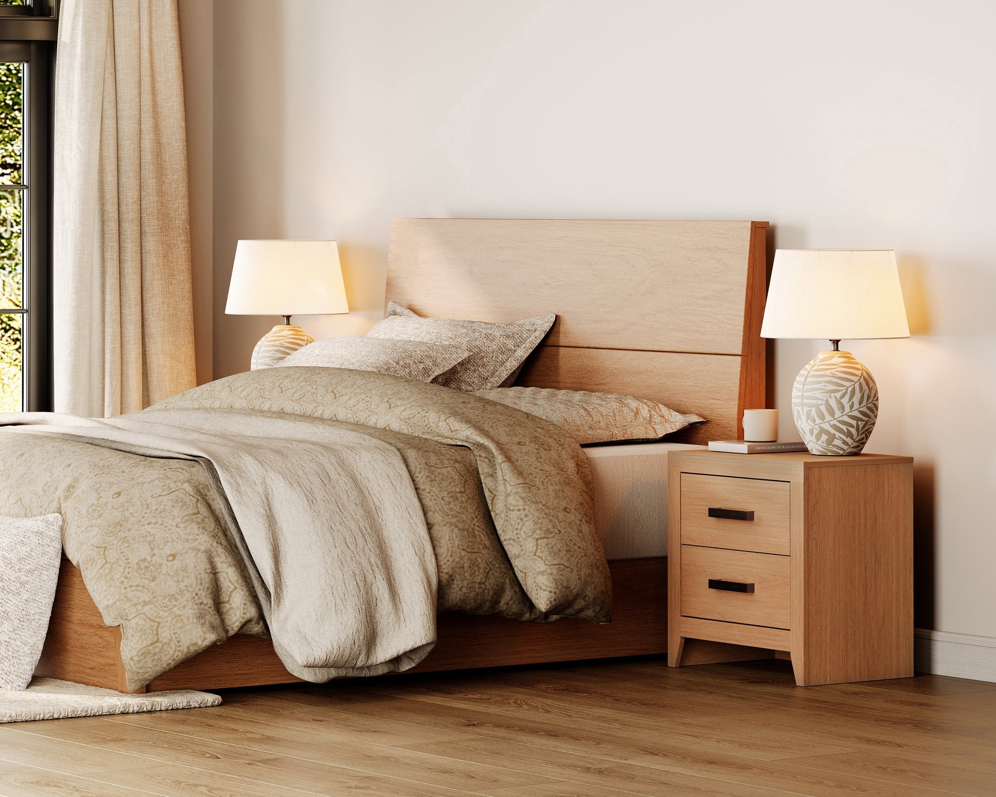 Set of 2 Farmhouse Rustic Wooden Nightstand With 2 Smooth‑Glide Storage Drawers,Solid‑Base Bedside End Table,Multi‑Purpose Accent Side Cabinet For Bedroom,Living‑Room,Mocha