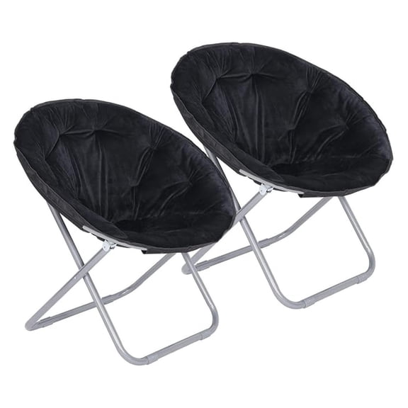 Set of 2 Faux Fur Chairs, Folding Chair Soft Lounge Chair, Portable Moon Chair for Bedroom, Dorm Rooms, Apartments, Lounging, Garden and Courtyard, Black